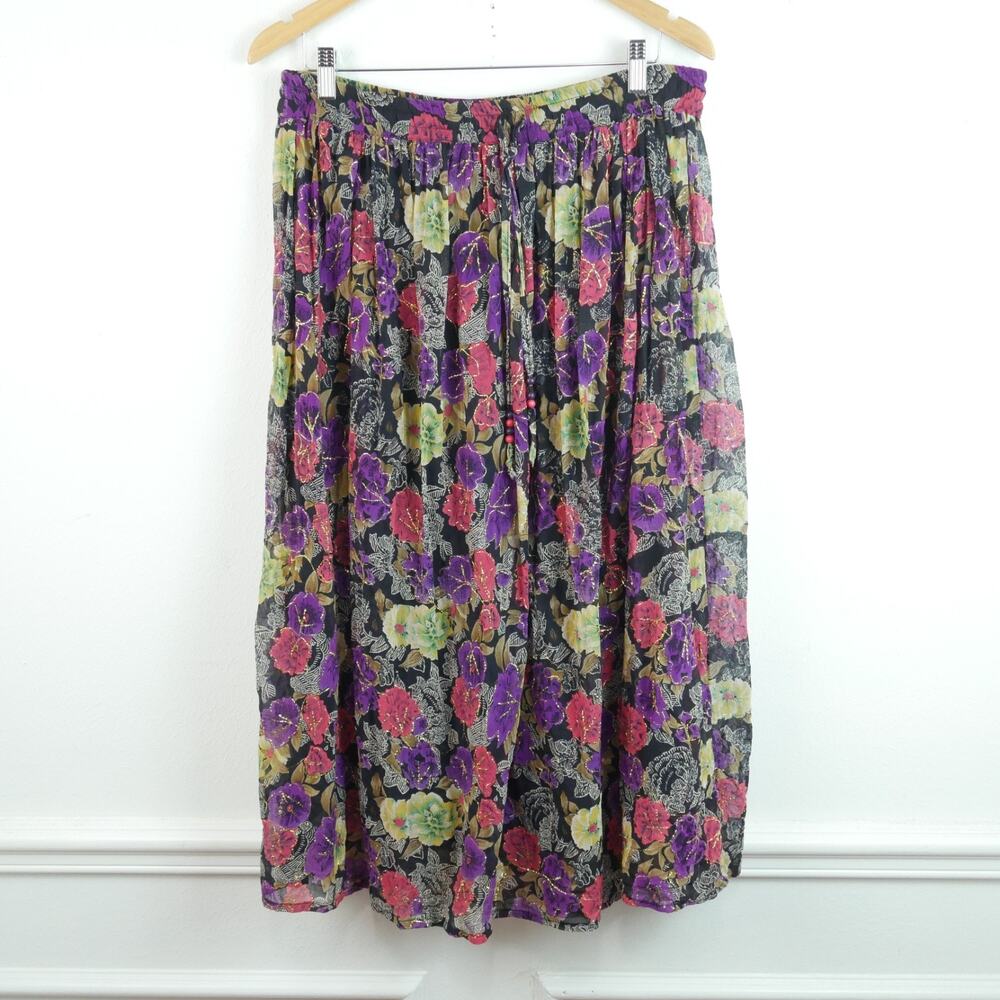 Vintage 90s Small Midi Maxi Skirt Gauze Moody Floral Festival Fairy Sheer Boho‎